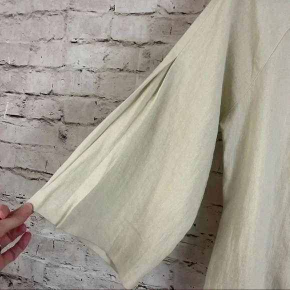 Soft Surroundings S Tan Beige 3/4 Sleeve Button Front Tunic Blouse Rayon Nylon - Picture 3 of 5